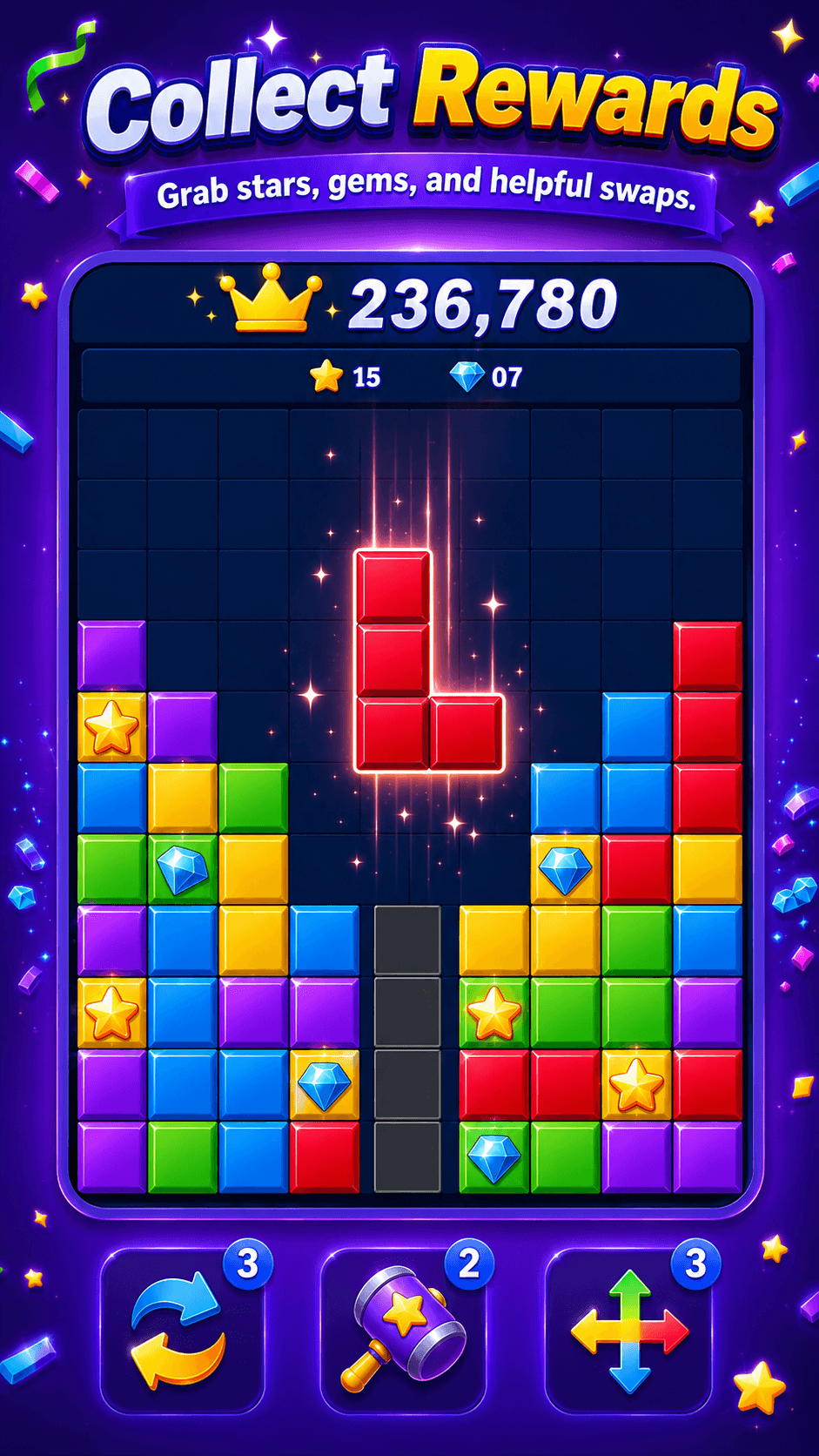 Block Puzzle Offline Jewel collect rewards to unlock new blocks